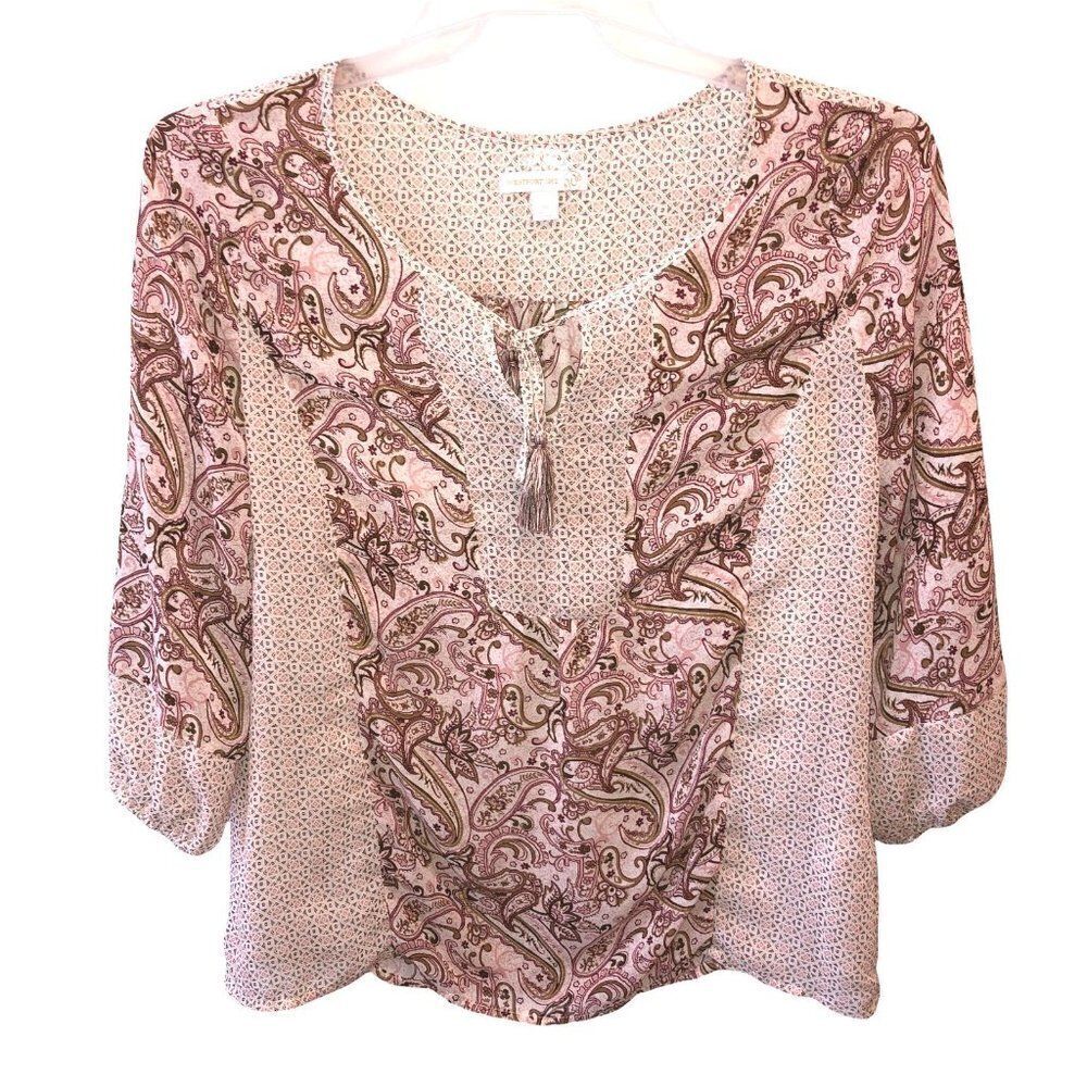 Westport 1962 Womens Medium Pink Paisley 3/4 Sleeve Pullover Blouse Top Shirt